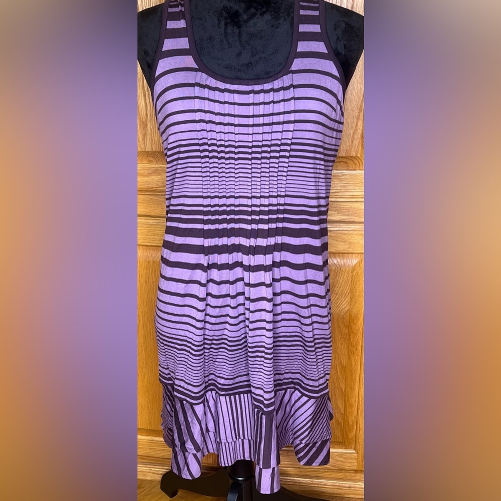 Plenty by Tracy Reese Stripe Pleated‎ Bodice Ruffle Hem Racerback Dress Sz Large